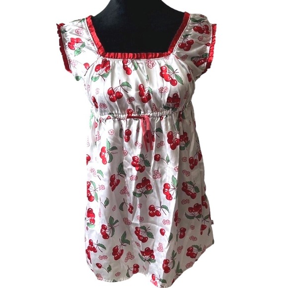 Nick & Nora Other - Y2K Cutie Cherry Print Babydoll Sleepwear Top White Red XL 14/16